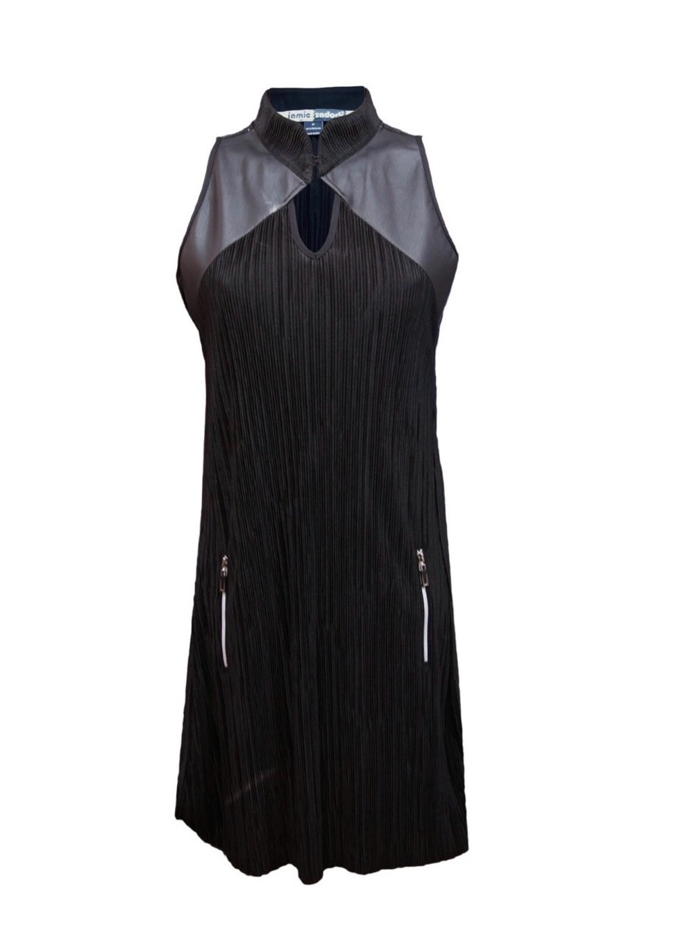Jamie Sadock Sleeveless Black Pleated Golf Dress Size Medium With Silver Zippers